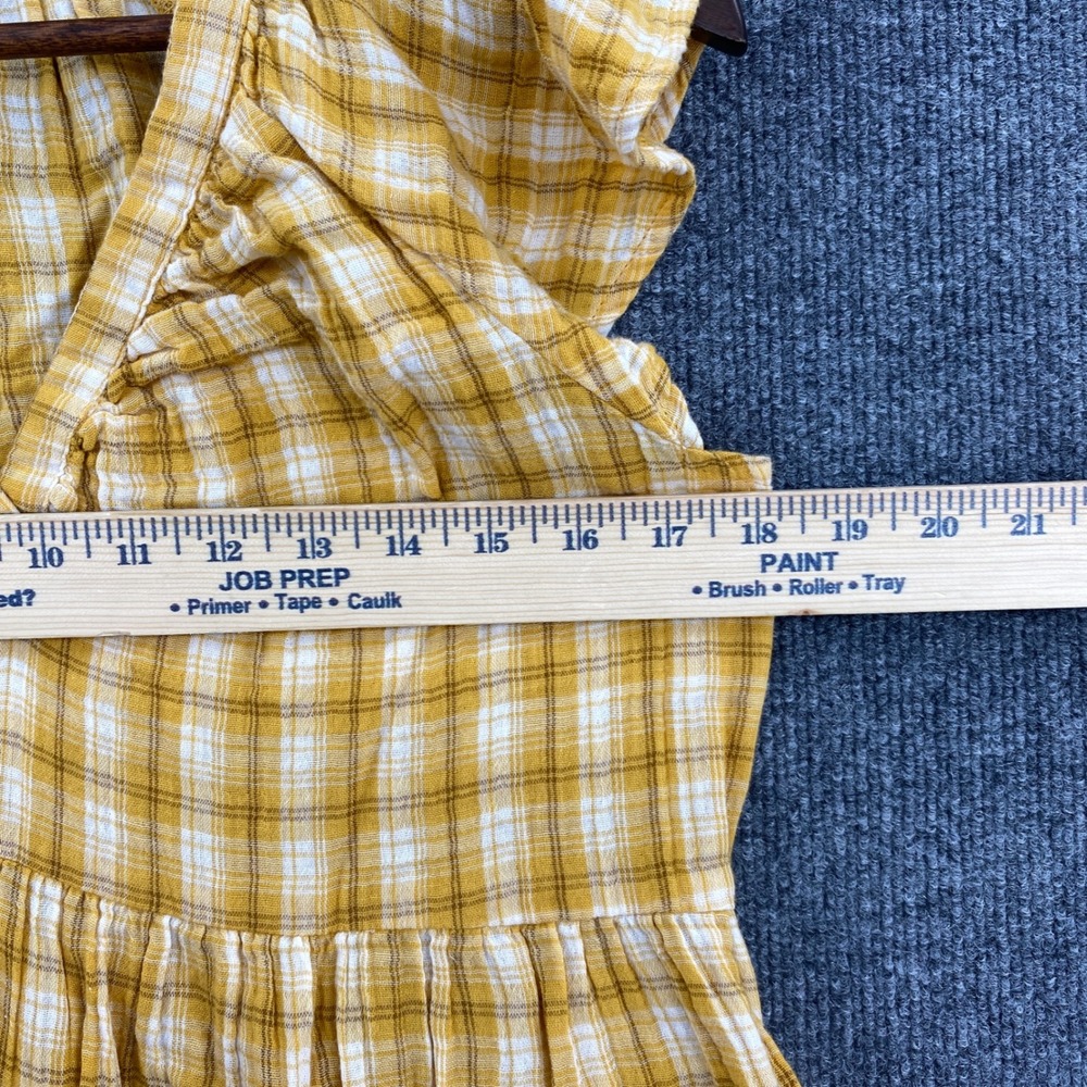 Old Navy Plaid Babydoll Dress Womens S Yellow Flutter Gingham Prairie Cottage - Picture 5 of 8